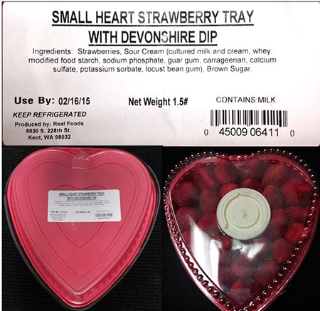 Kent, WA Firm Issues Allergy Alert on Undeclared Soy and Egg Allergens in Small Heart Strawberry Tray with Devonshire Dip